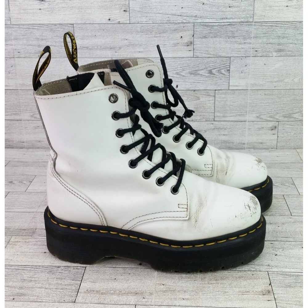 Dr. Martens Boots Docs Jadon White Black Platform Combat Boot Size 6 Grunge Worn
